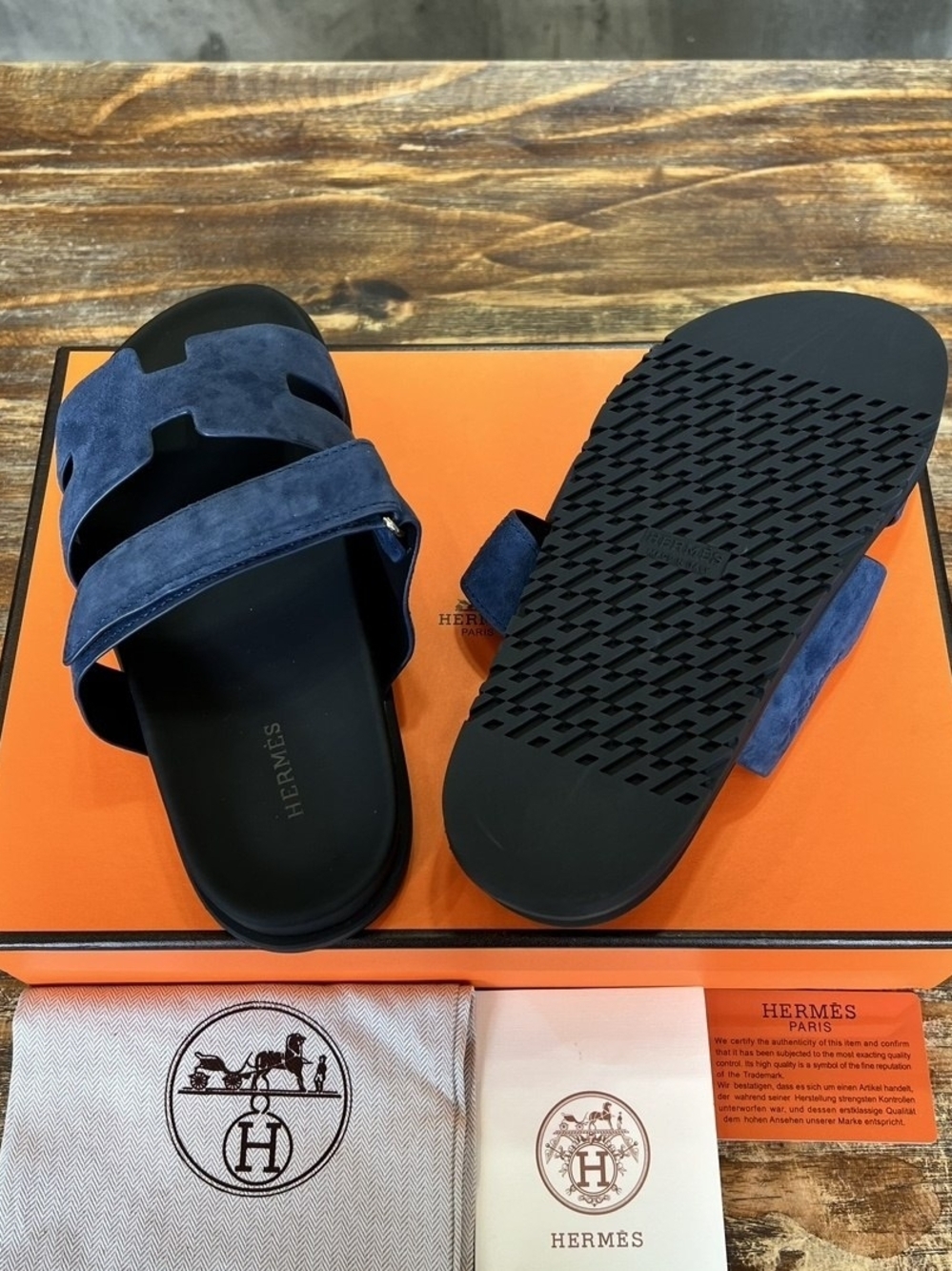 Hermes Blue Celesta Suede Men's Chypre Sandals - Picture 5 of 5